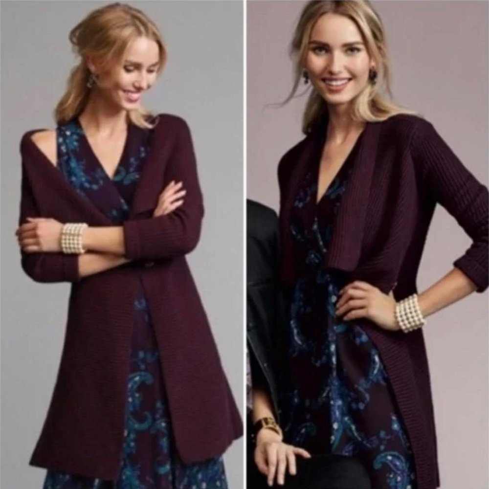 CABI Regal Mulberry Ladies Long Ribbed Career Cardigan Sweater, S